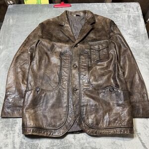 Capalbio Italian Designer Heavy Leather Coat Mens Size 54 Casual Western Preppy